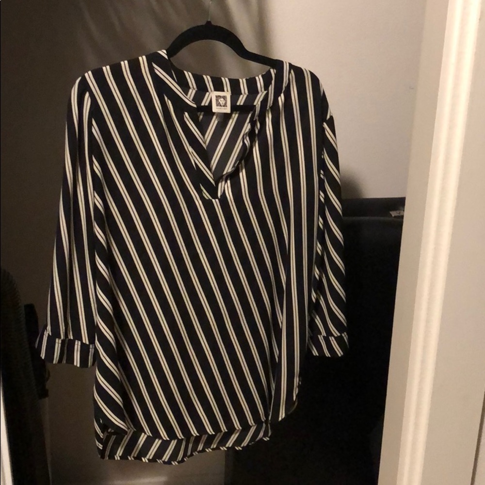 Anne Klein Like New Career Striped Blouse Sz L